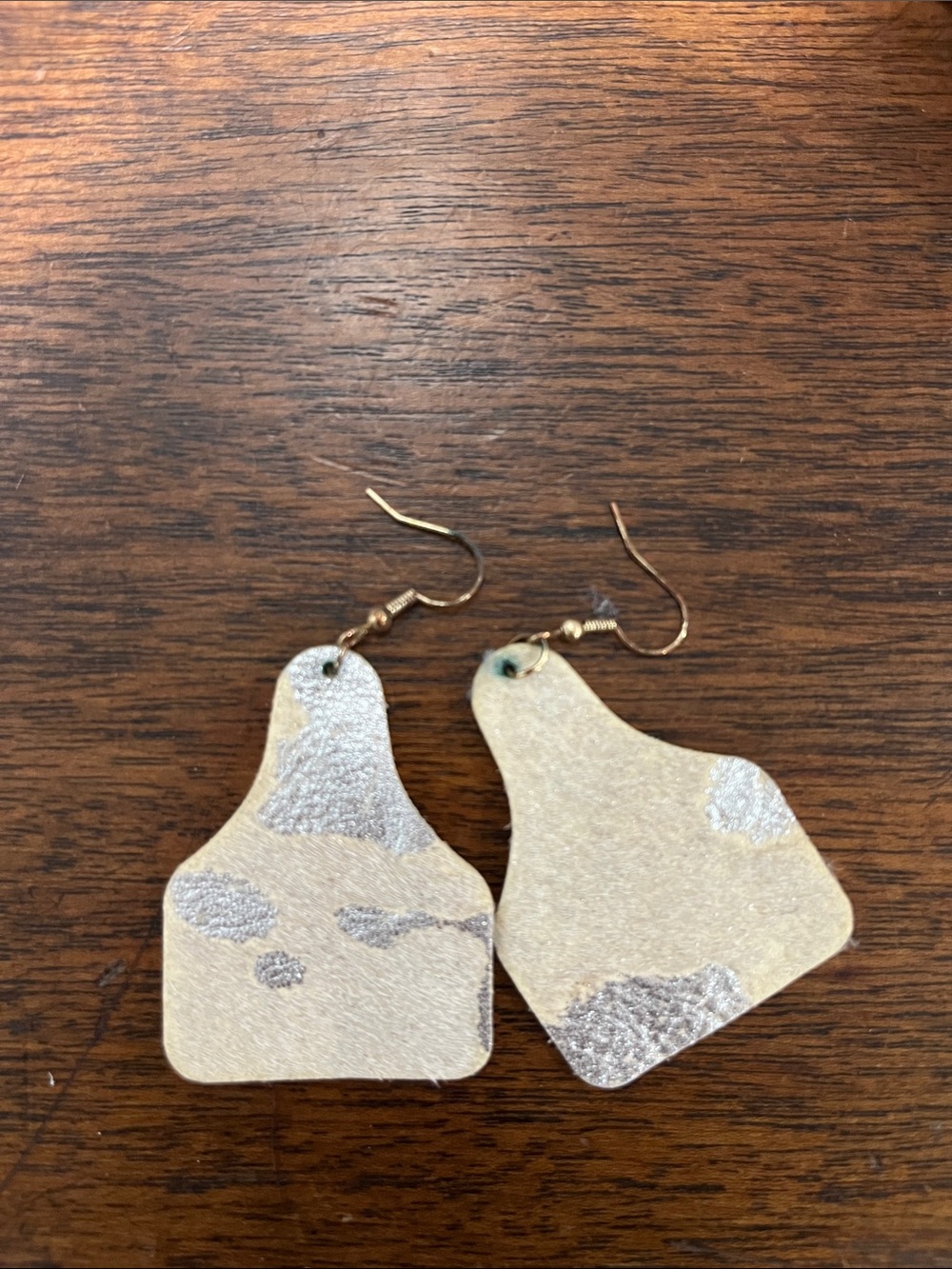 Beige & Silver Glitter Cowhide Leather Drop Earrings - Women Accessories